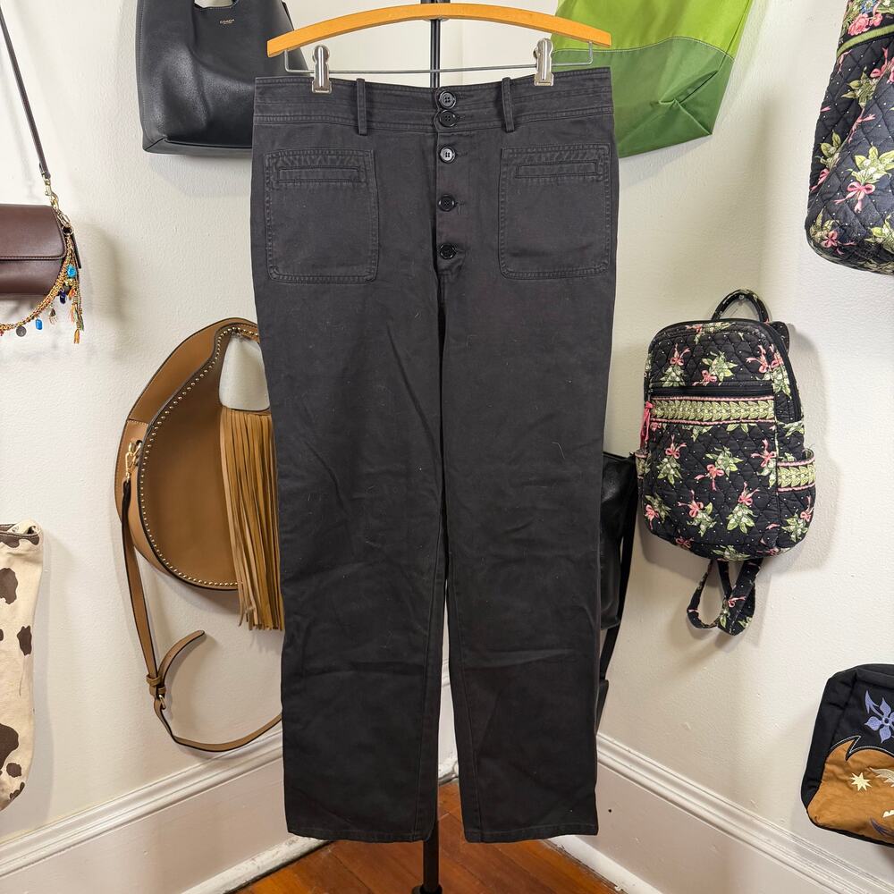 Apiece Apart Black Button Fly Wide Leg Pants Cotton Twill Workwear Sailor 12